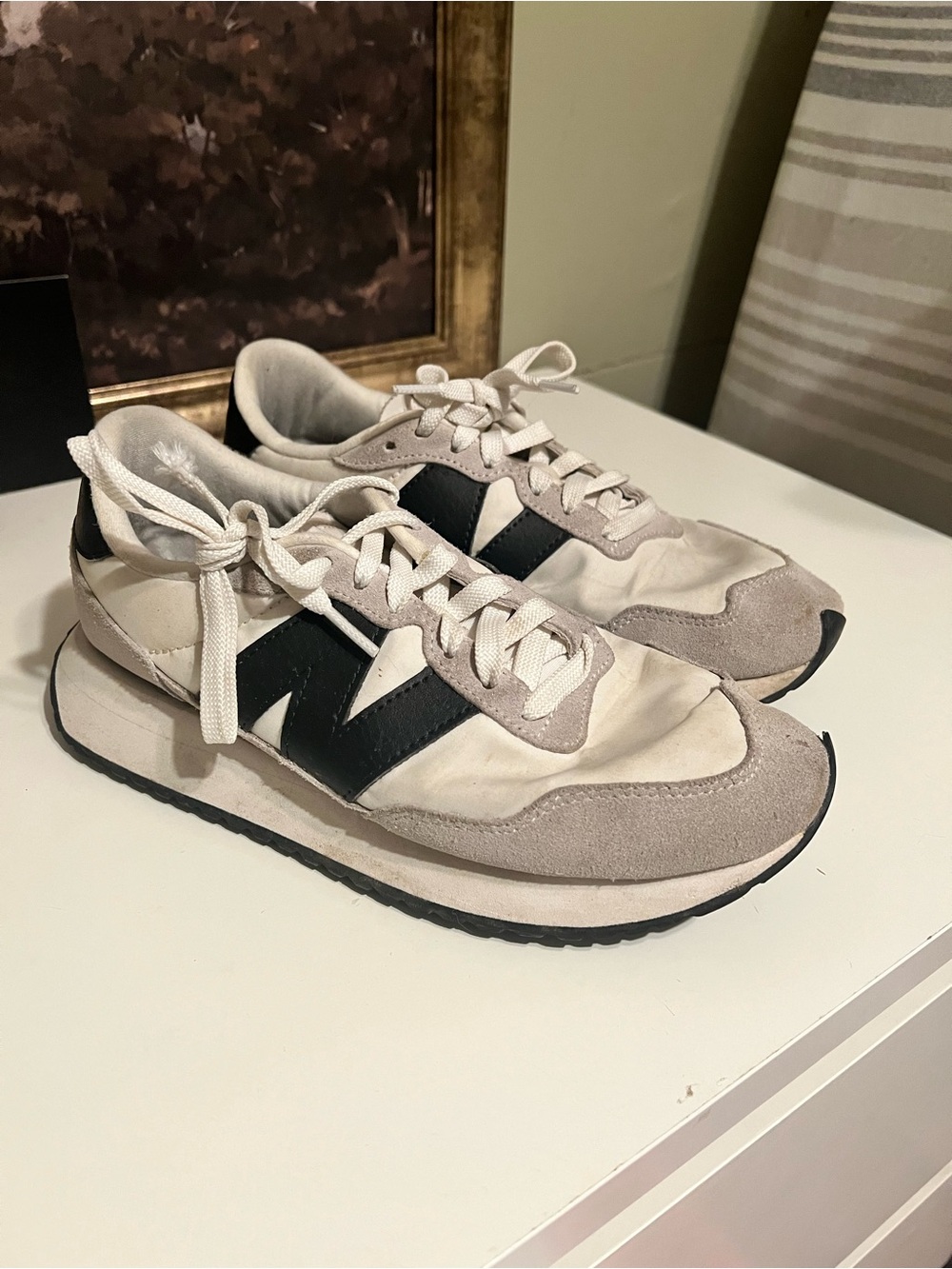 New Balance Cream and Black Retro Runner Sneakers